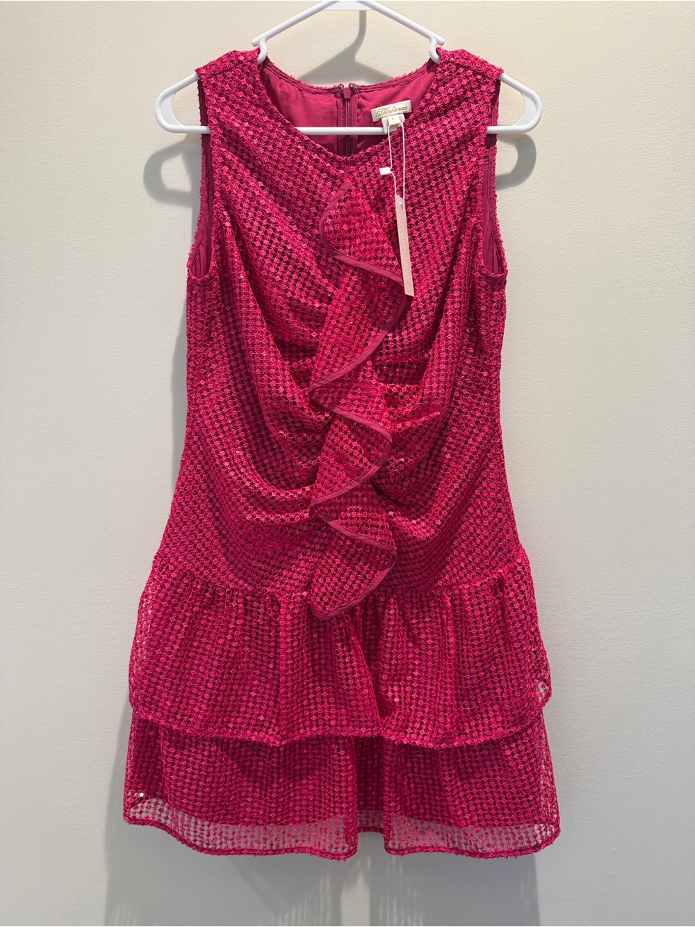 NWT Shoshanna Stella Ruffled Mini Dress Size 6 Pink Sequin Drop waist